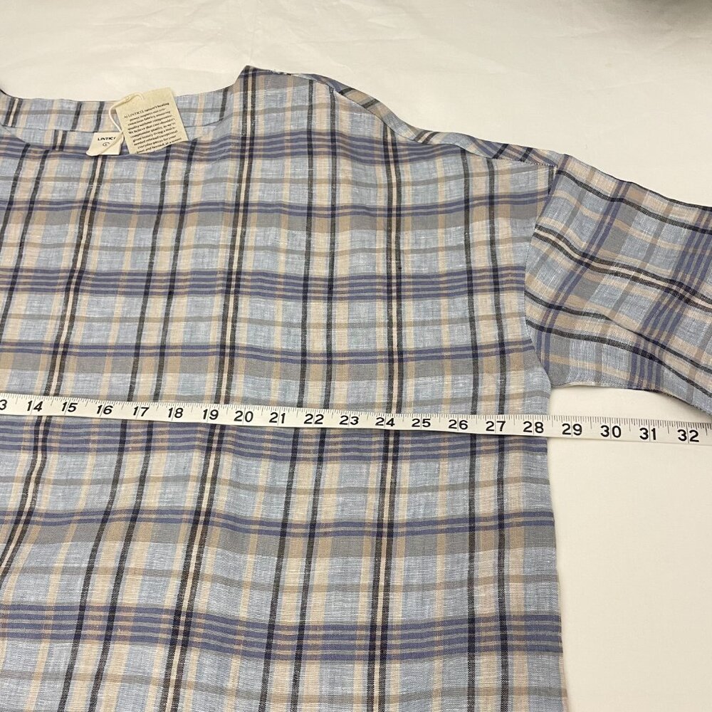 Lintico Aurora Linen Gingham Checked Boatneck 3/4 Sleeve Top - Picture 8 of 12